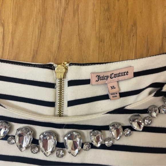 Juicy Couture Black and White Striped Dress with 3/4 Sleeves/Crystal Neckline - Picture 9 of 10